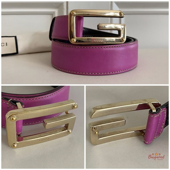 Authentic Gucci Dark Pink Leather Gold G Logo Buckle Belt Size 85/34 main image 9